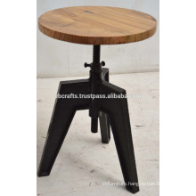 Industrial Metal Swivel Stool Recycled Railway Sleeper Wood Top